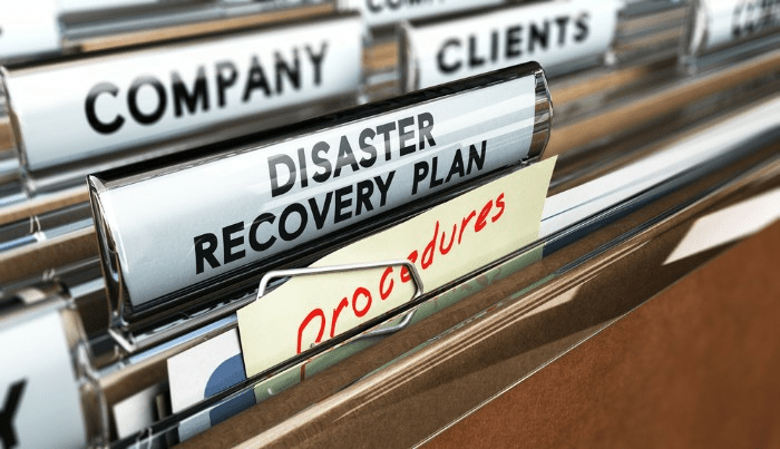 file folders named disaster recovery and procedures
